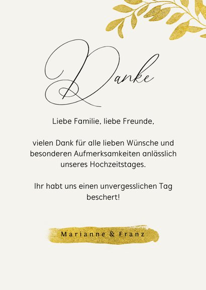 Danksagung zum Hochzeitstag goldene Blätter 3