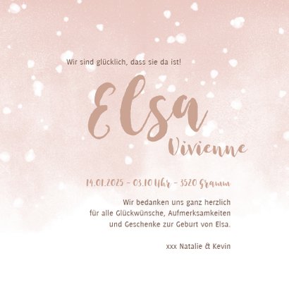 Danksagung zur Geburt eigenes Foto Schneeflocken rosa 3