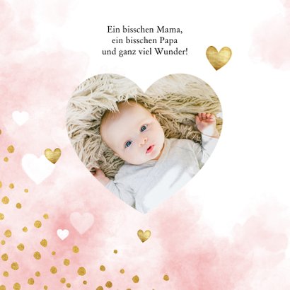 Danksagung zur Geburt Herzen rosa & Foto innen 2