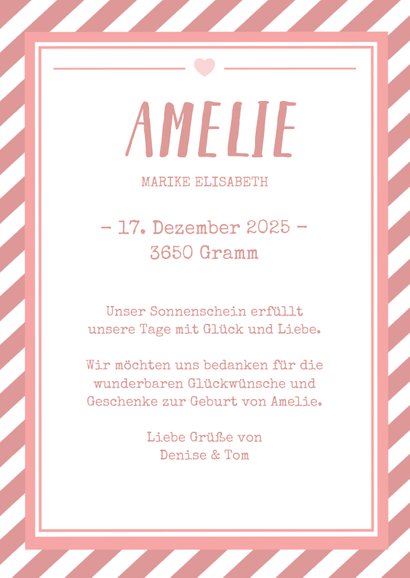 Danksagung zur Geburt Poster grafisch rosa mit Foto 3