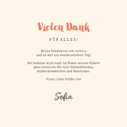 Danksagung zur Kommunion Foto und Blumen 3