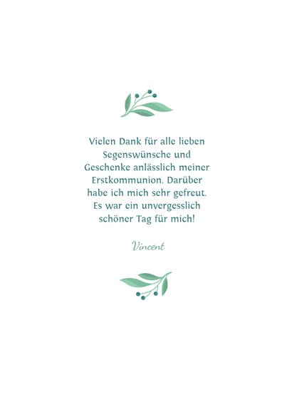 Danksagung zur Kommunion Taube botanisch Wasserfarbe 3