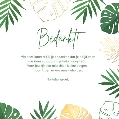 de Zonnebloem -Bedankkaartje met naam en grote bladeren 3