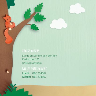 Dieren in het bos met vosje geboortekaartje 2