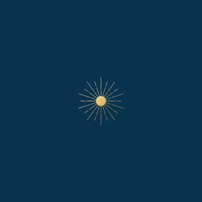 Donkerblauw communiekaartje met gouden zonnetje Achterkant