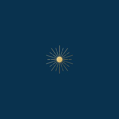 Donkerblauw geboortekaartje met gouden zonnetje Achterkant