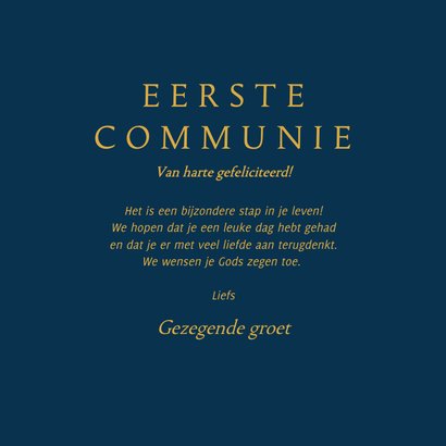 Donkerblauwe felicitatiekaartje communie met zonnetje 3