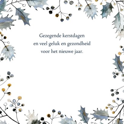 Donkerblauwe kerstkaart hulst, aanpasbare tekst 3