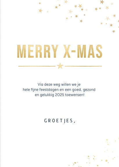 Donkerblauwe staande kerstkaart met eigen foto en sterren 3