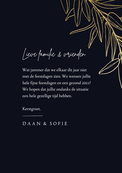 Donkerblauwe stijlvolle nieuwjaarskaart met gouden tak 3