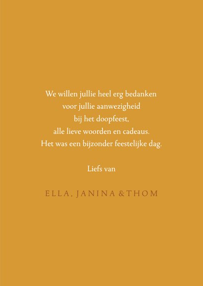 Doop bedankkaartje oker, foto en visje 3