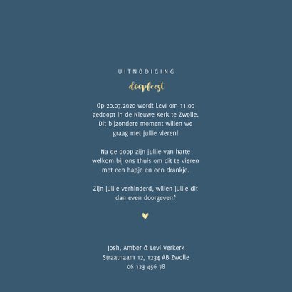 Doopkaart simpel met goudlook hartjes en sterretjes 3