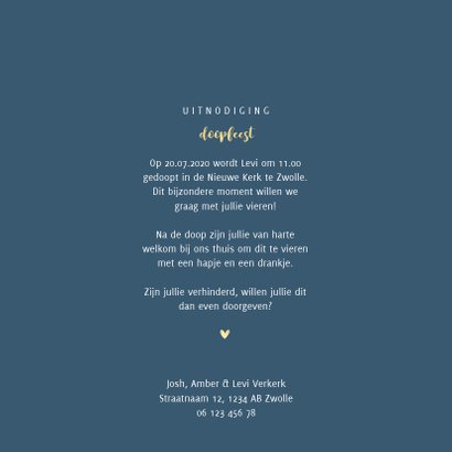 Doopkaart simpel met goudlook hartjes en sterretjes 3