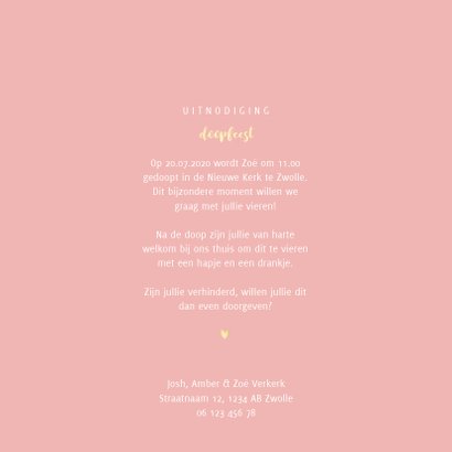 Doopkaart simpel met goudlook sterretjes en hartjes 3