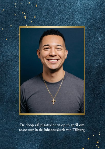 Doopkaart volwassen doop uitnodiging goud blauw kruisje 2