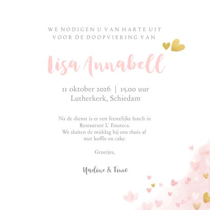 Doopuitnodiging foto & hartjes op aquarel 3