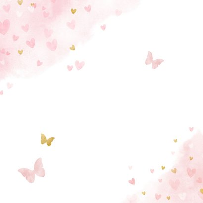 Doopuitnodiging foto & hartjes op aquarel Achterkant