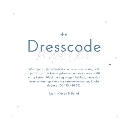 Dresscode bruiloft simpel met kleine hartjes Achterkant