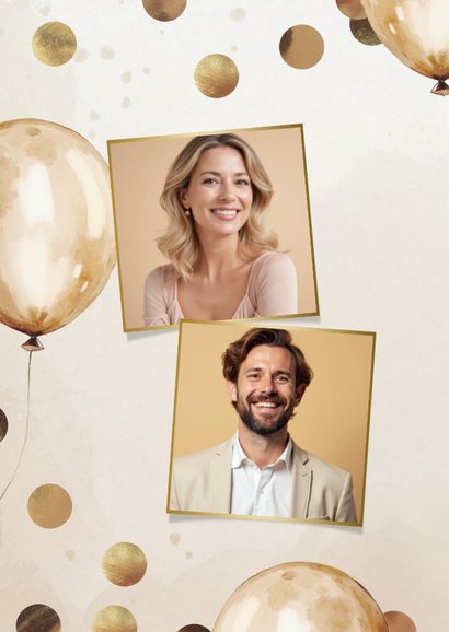 Dubbel feest uitnodiging met ballonnen confetti en foto's 2