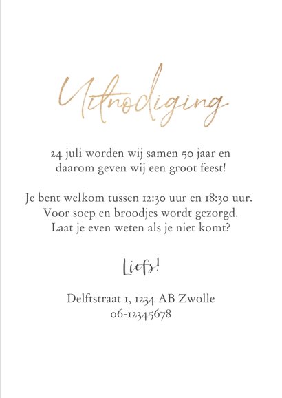 Dubbel feest uitnodiging stijlvol goud hartjes confetti foto 3