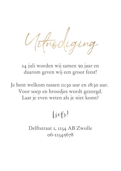 Dubbel feest uitnodiging stijlvol goud hartjes confetti foto 3