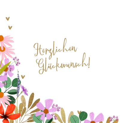 Duitse verjaardagskaart met bloemen en hart 2