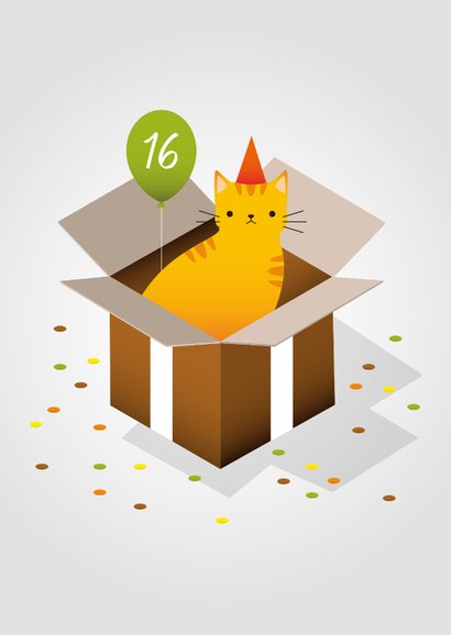Duitse verjaardagskaart met een kat in een doos 2