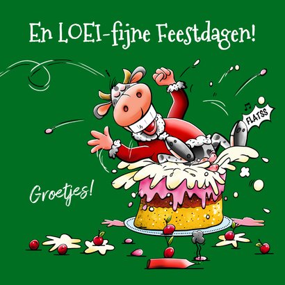 Een loei-leuke kerstkaart met vliegende koe in kersttaart 3