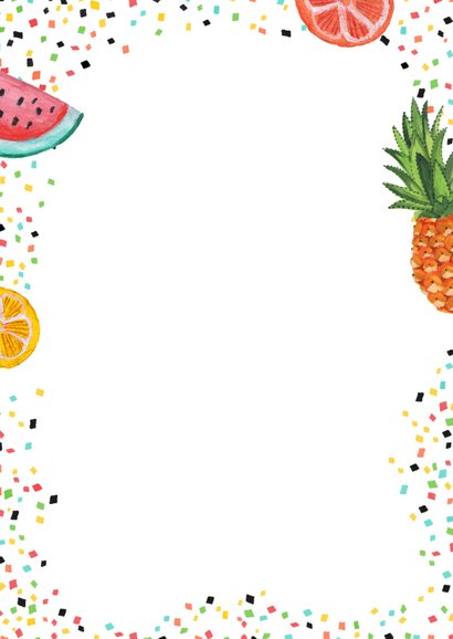 Een tropische fruit uitnodiging voor een BBQ of tuinfeestje Achterkant