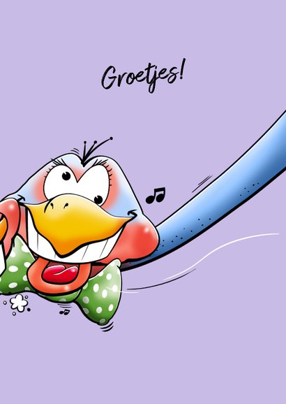 Een verdraaid grappige kaart met felicitatie van 2 vogels 3