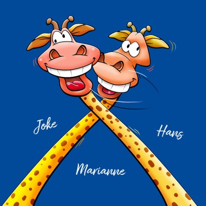 Een verdraaid leuke verjaardagskaart met 2 giraffen 3