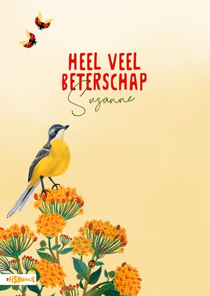 Een zonnige beterschapskaart met vogels en bloemen 2