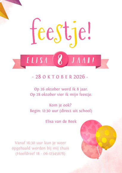 Eenhoorn kinderfeestje verjaardag uitnodiging met slingers  3