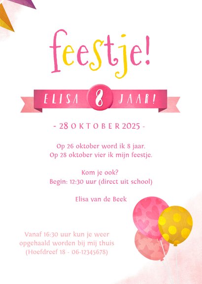 Eenhoorn kinderfeestje verjaardag uitnodiging met slingers 3