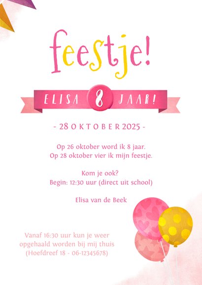 Eenhoorn kinderfeestje verjaardag uitnodiging met slingers 3