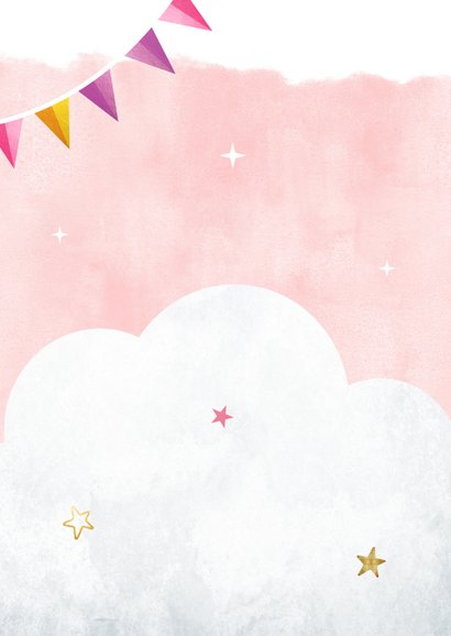 Eenhoorn kinderfeestje verjaardag uitnodiging met slingers Achterkant