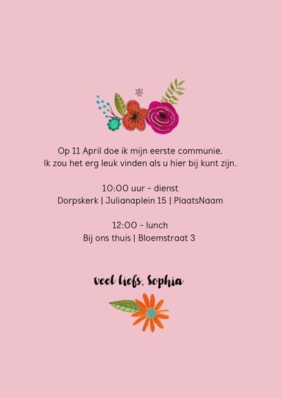 Eerste Heilige Communie uitnodiging met bloemen 3