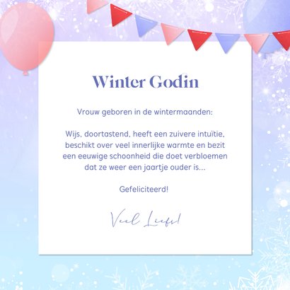 Eigentijdse verjaardagskaart met illustratie winter godin 3