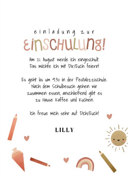 Einladung Einschulung kleine Symbole rostbraun & Foto 3