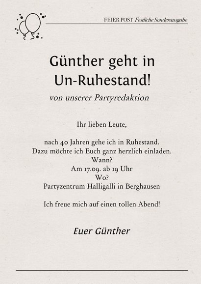 Text für einladung zum ruhestand