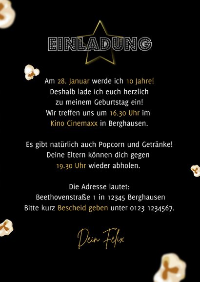 Einladung Filmparty Kindergeburtstag mit Foto 3
