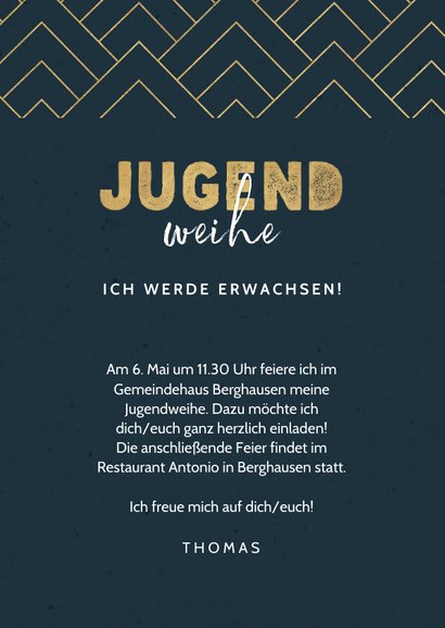 Einladung Jugendweihe Fotos grafisch blau 3