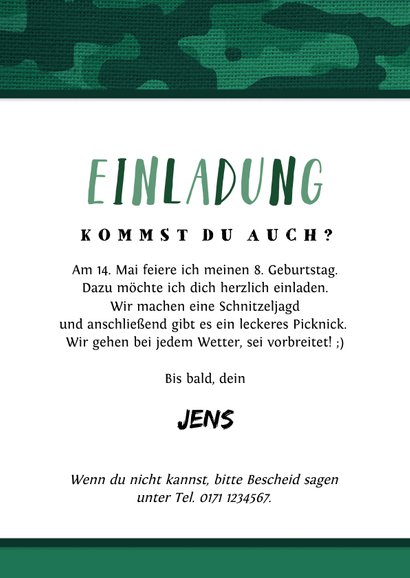 Einladung Kindergeburtstag Armylook Foto 3