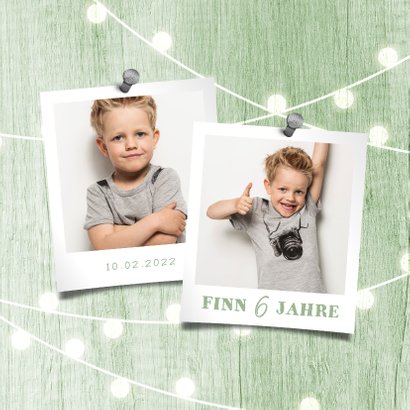 Einladung Kindergeburtstag auf Holz mit Lichterkette 2