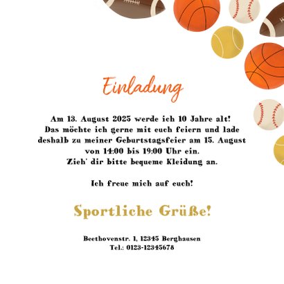 Einladung Kindergeburtstag Ballsport Foto innen 3