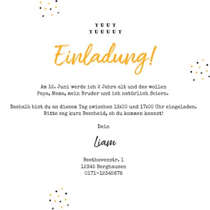 Einladung Kindergeburtstag gelbe Traktoren 3