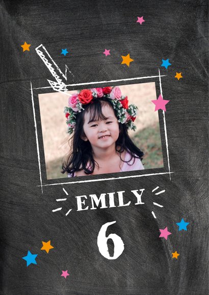 Einladung Kindergeburtstag Kreidetafel mit Foto pink 2