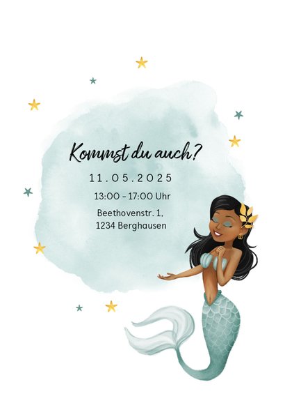 Einladung Kindergeburtstag Meerjungfrau mit Wasserfarbe 2