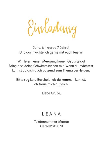 Einladung Kindergeburtstag Meerjungfrau mit Wasserfarbe 3
