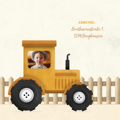 Einladung Kindergeburtstag mit Foto im Traktor 2
